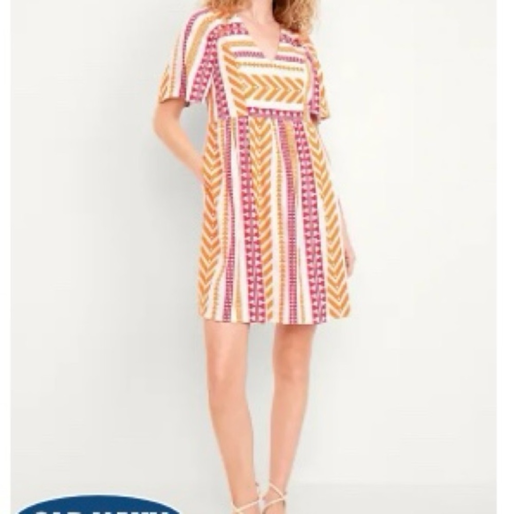 Old Navy Pink Orange Jacquard Mini Swing Dress